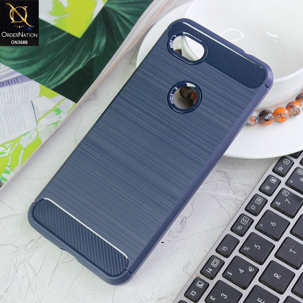 Google Pixel 3 XL Cover - Blue - 3D Look Metal Brush Style Soft TPU Case