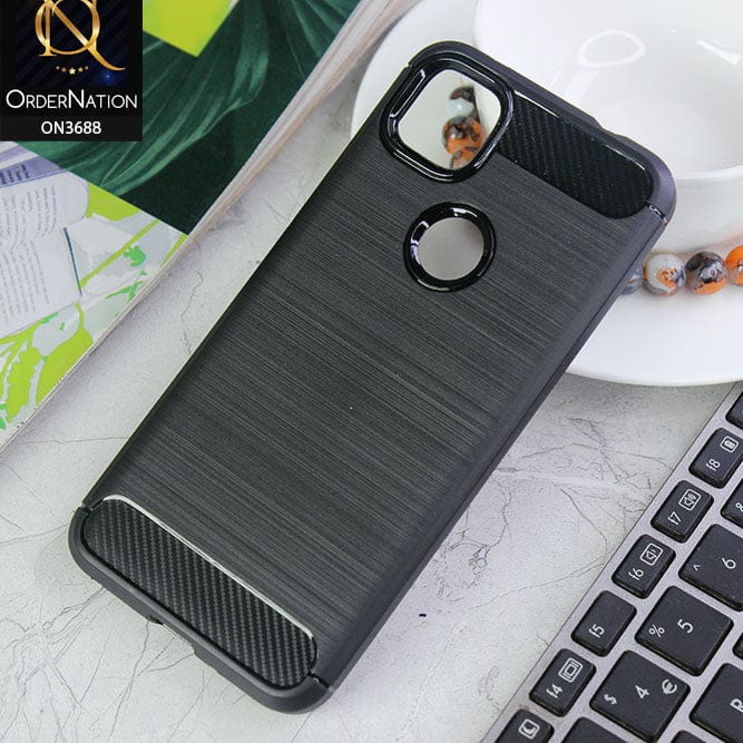 Google Pixel 4a 4G Cover - Black - 3D Look Metal Brush Style Soft TPU Case