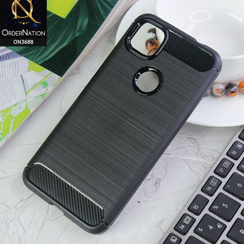 Google Pixel 4a 4G Cover - Black - 3D Look Metal Brush Style Soft TPU Case