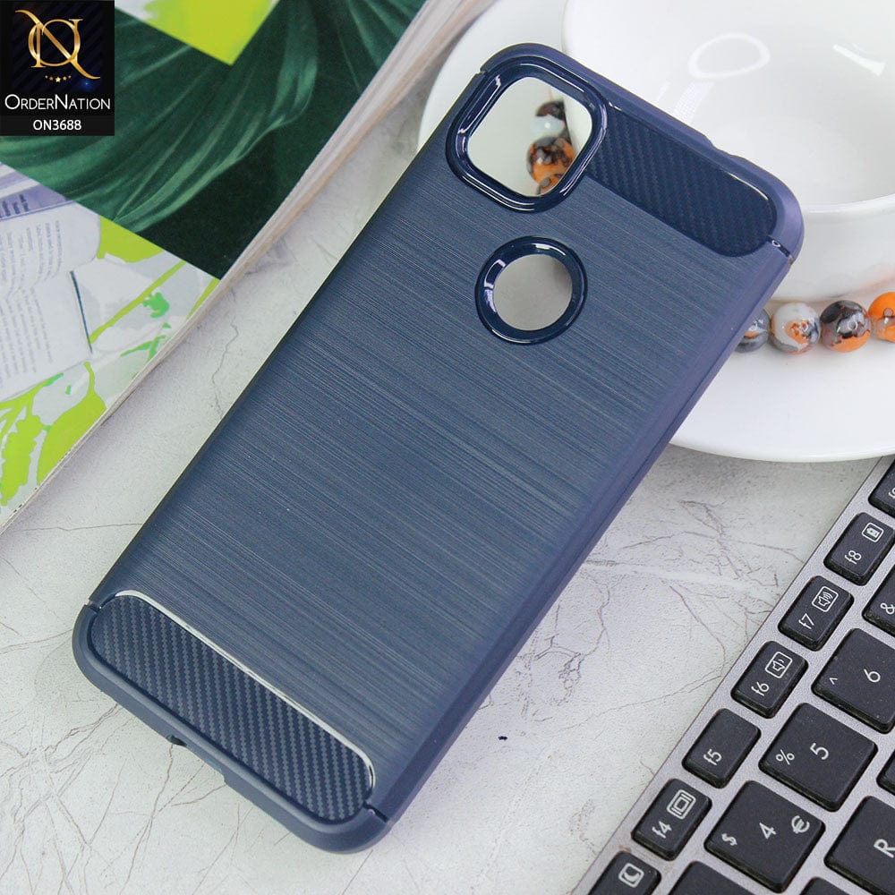Google Pixel 4a 4G Cover - Blue - 3D Look Metal Brush Style Soft TPU Case
