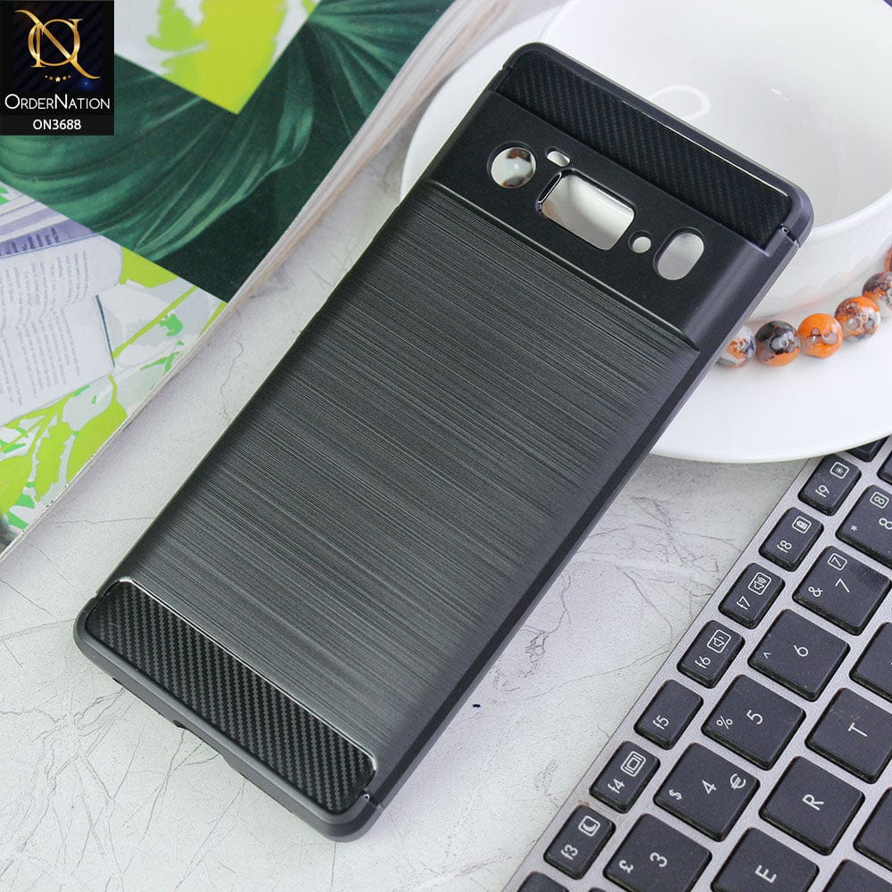 Google Pixel 6 Cover - Black - 3D Look Metal Brush Style Soft TPU Case