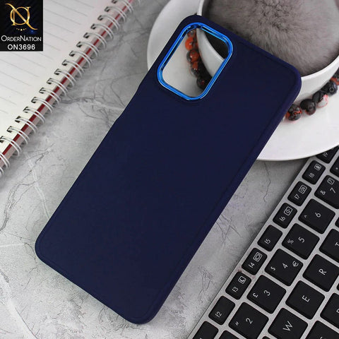 Samsung Galaxy A12 Nacho Cover - Blue - New Electroplating Camera Ring Colored Soft Silicon Borders Protective Back Case