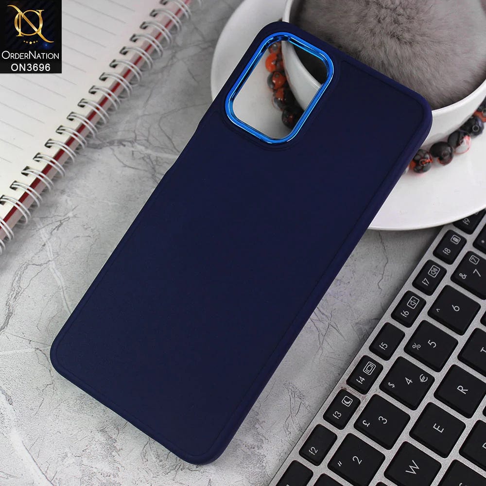 Samsung Galaxy A12 Cover - Blue - New Electroplating Camera Ring Colored Soft Silicon Borders Protective Back Case