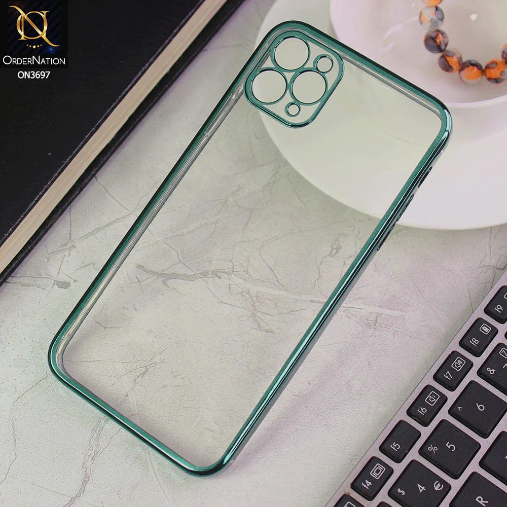 iPhone 11 Pro Max Cover - Green - Luxury Look Colour Borders Semi -Transparent Soft Silicone Case With Camera Protection