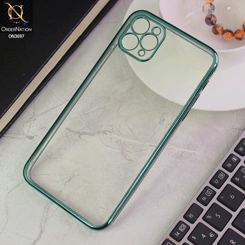 iPhone 11 Pro Max Cover - Green - Luxury Look Colour Borders Semi -Transparent Soft Silicone Case With Camera Protection