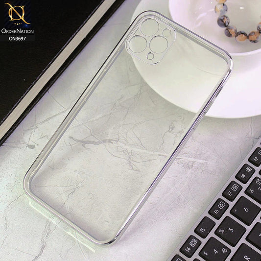 iPhone 11 Pro Max Cover - Silver - Luxury Look Colour Borders Semi -Transparent Soft Silicone Case With Camera Protection