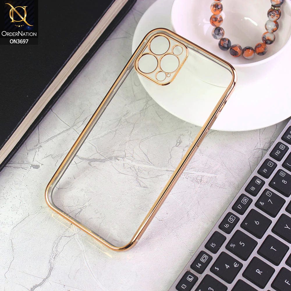 iPhone 12 Pro Cover - Golden - Luxury Look Colour Borders Semi -Transparent Soft Silicone Case With Camera Protection