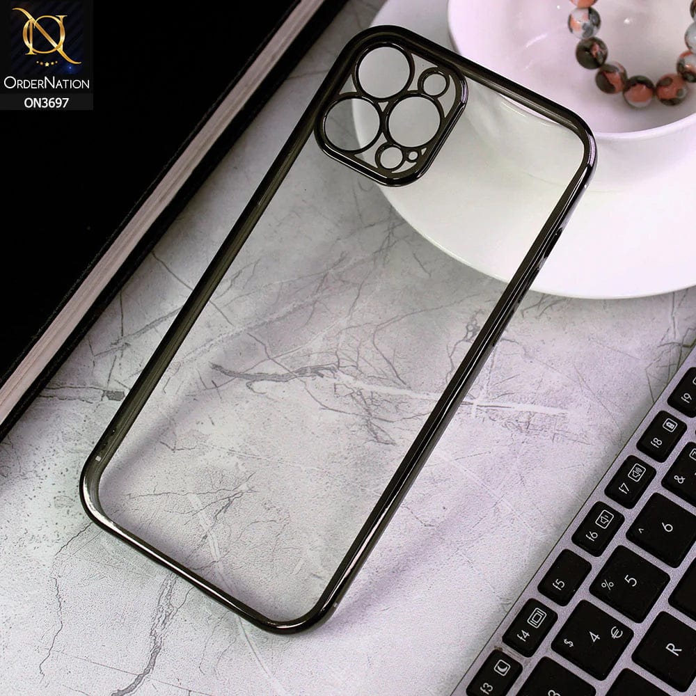 iPhone 12 Pro Max Cover - Black - Luxury Look Colour Borders Semi -Transparent Soft Silicone Case With Camera Protection