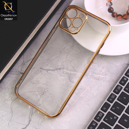iPhone 12 Pro Max Cover - Golden - Luxury Look Colour Borders Semi -Transparent Soft Silicone Case With Camera Protection