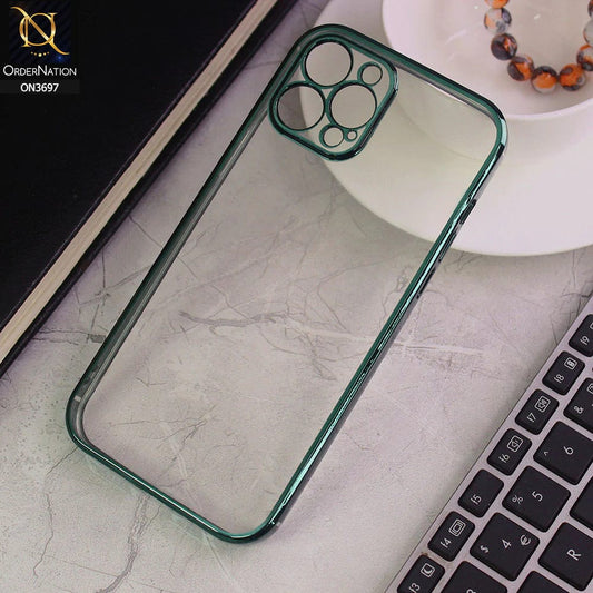 iPhone 12 Pro Max Cover - Green - Luxury Look Colour Borders Semi -Transparent Soft Silicone Case With Camera Protection