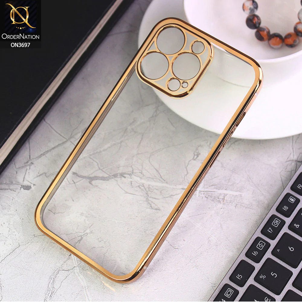 iPhone 13 Pro Cover - Golden - Luxury Look Colour Borders Semi -Transparent Soft Silicone Case With Camera Protection
