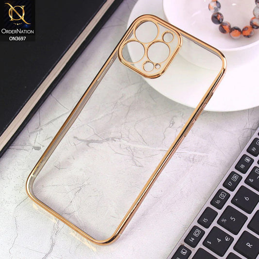 iPhone 13 Pro Max Cover - Golden - Luxury Look Colour Borders Semi -Transparent Soft Silicone Case With Camera Protection