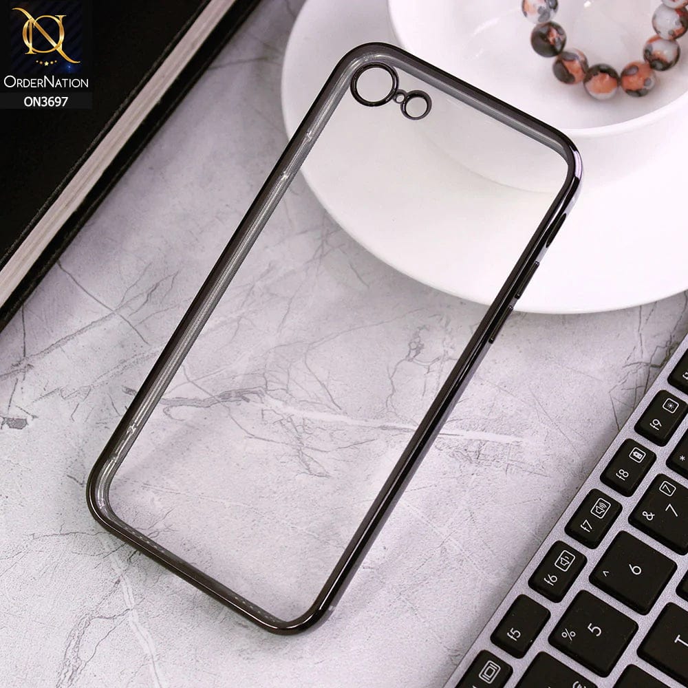 iPhone SE 2020 Cover - Black - Luxury Look Colour Borders Semi -Transparent Soft Silicone Case With Camera Protection