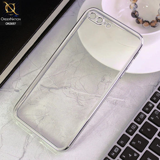 iPhone 8 Plus / 7 Plus Cover - Silver - Luxury Look Colour Borders Semi -Transparent Soft Silicone Case With Camera Protection