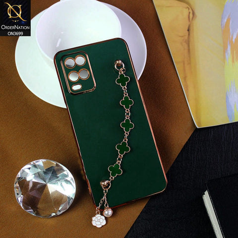Oppo A54 4G Cover - Green -  Electroplated Edges Soft Silicone Flower Chain Finger Holder Case