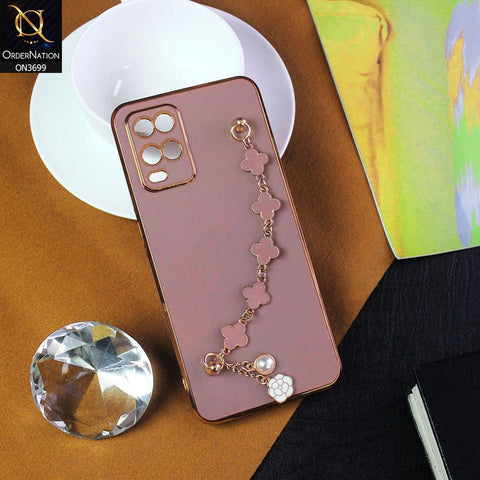 Oppo A55 5G Cover - Mauve -  Electroplated Edges Soft Silicone Flower Chain Finger Holder Case