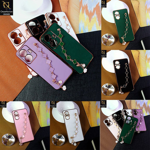Vivo Y15 Cover - Green -  Electroplated Edges Soft Silicone Flower Chain Finger Holder Case