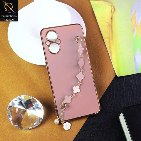 Oppo Reno 7 Lite Cover - Mauve -  Electroplated Edges Soft Silicone Flower Chain Finger Holder Case