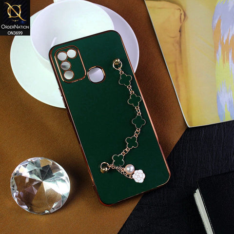 Infinix Hot 11 Play Cover - Green -  Electroplated Edges Soft Silicone Flower Chain Finger Holder Case