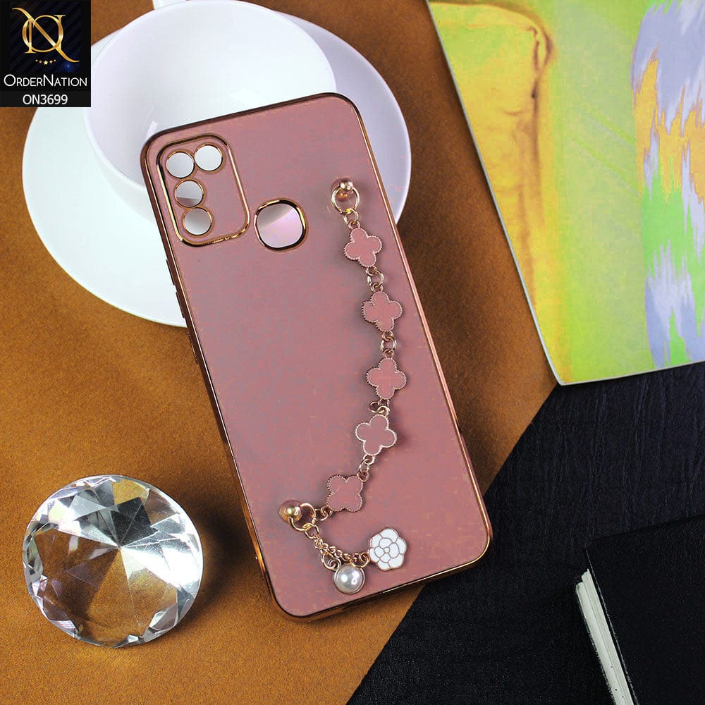 Infinix Hot 11 Play Cover - Mauve -  Electroplated Edges Soft Silicone Flower Chain Finger Holder Case