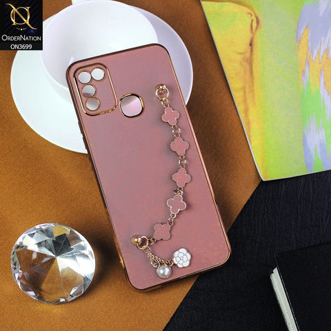 Infinix Hot 11 Play Cover - Mauve -  Electroplated Edges Soft Silicone Flower Chain Finger Holder Case