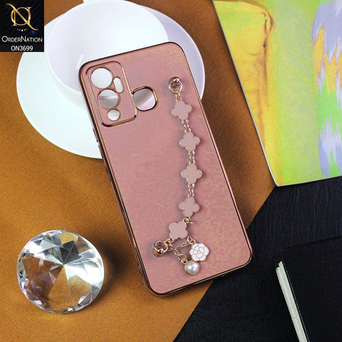 Infinix Hot 12 Play Cover - Mauve -  Electroplated Edges Soft Silicone Flower Chain Finger Holder Case