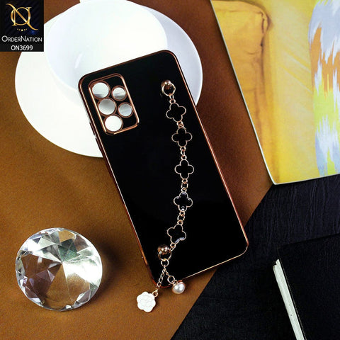 Samsung Galaxy A32 Cover - Black -  Electroplated Edges Soft Silicone Flower Chain Finger Holder Case
