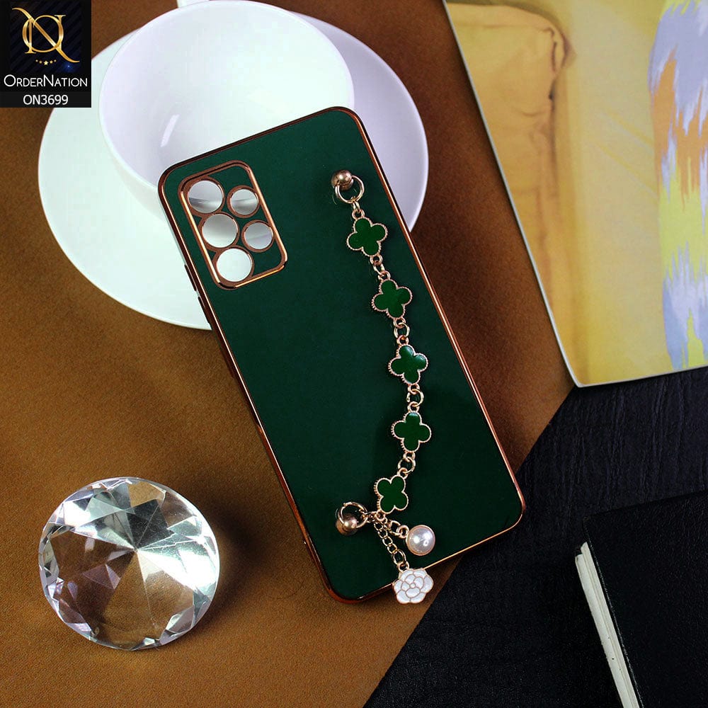 Samsung Galaxy A32 Cover - Green -  Electroplated Edges Soft Silicone Flower Chain Finger Holder Case