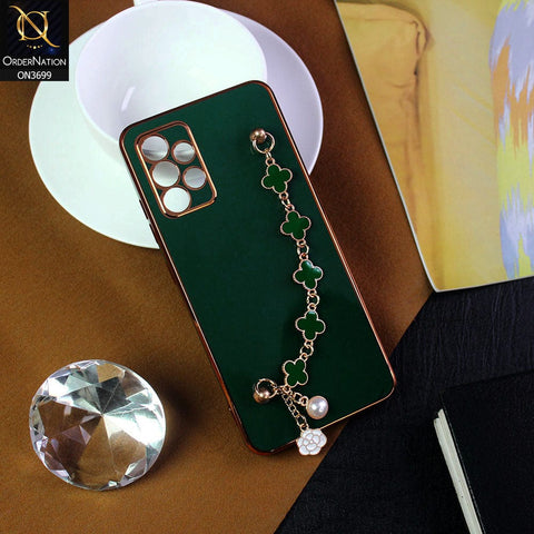 Samsung Galaxy A32 Cover - Green -  Electroplated Edges Soft Silicone Flower Chain Finger Holder Case