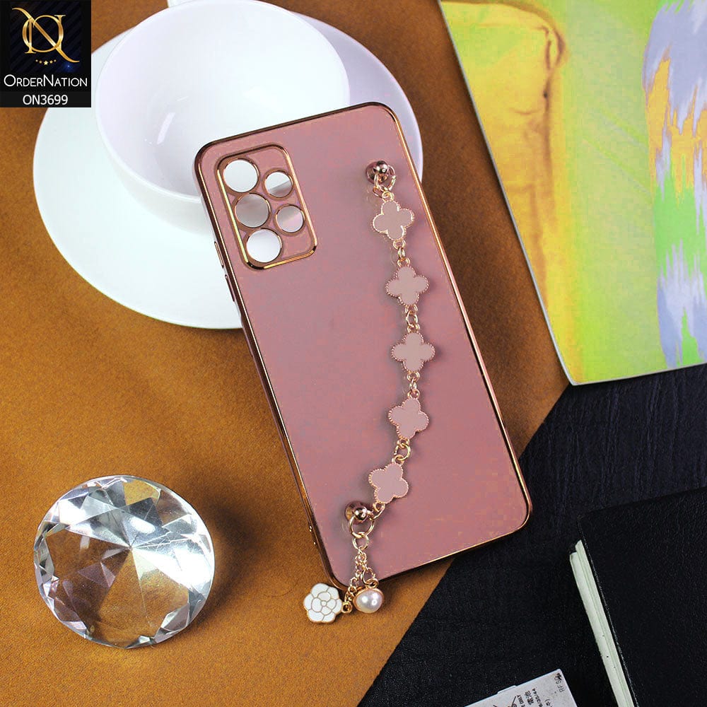 Samsung Galaxy A32 Cover - Mauve -  Electroplated Edges Soft Silicone Flower Chain Finger Holder Case
