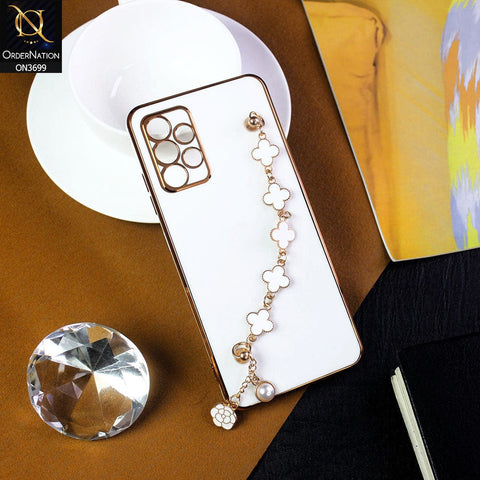 Samsung Galaxy A32 Cover - White -  Electroplated Edges Soft Silicone Flower Chain Finger Holder Case