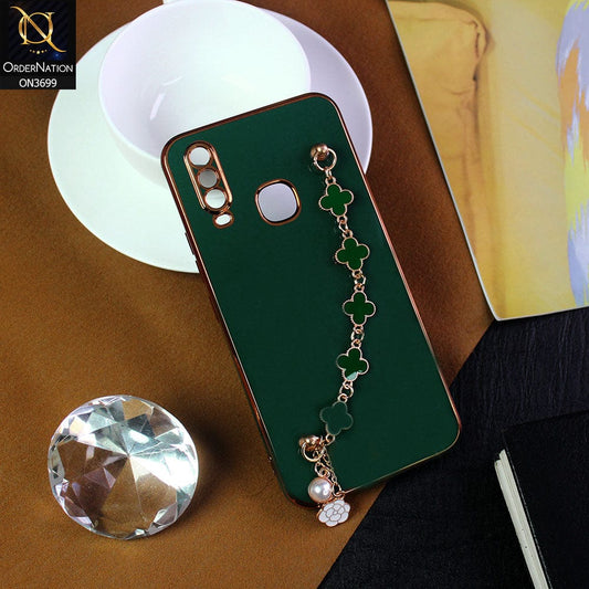 Vivo Y17 Cover - Green -  Electroplated Edges Soft Silicone Flower Chain Finger Holder Case