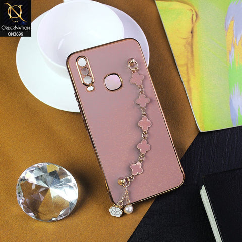 Vivo Y15 Cover - Mauve -  Electroplated Edges Soft Silicone Flower Chain Finger Holder Case