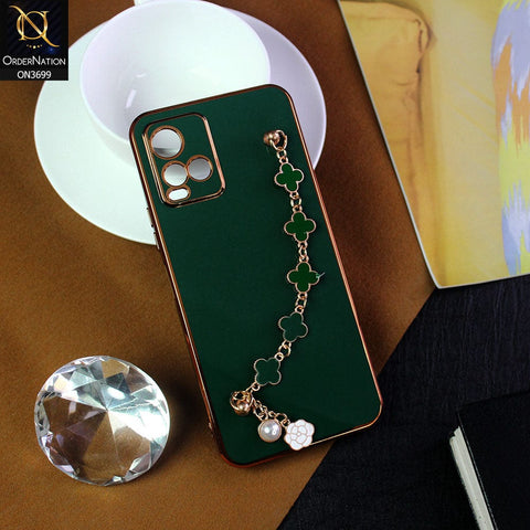 Vivo Y21e Cover - Green -  Electroplated Edges Soft Silicone Flower Chain Finger Holder Case