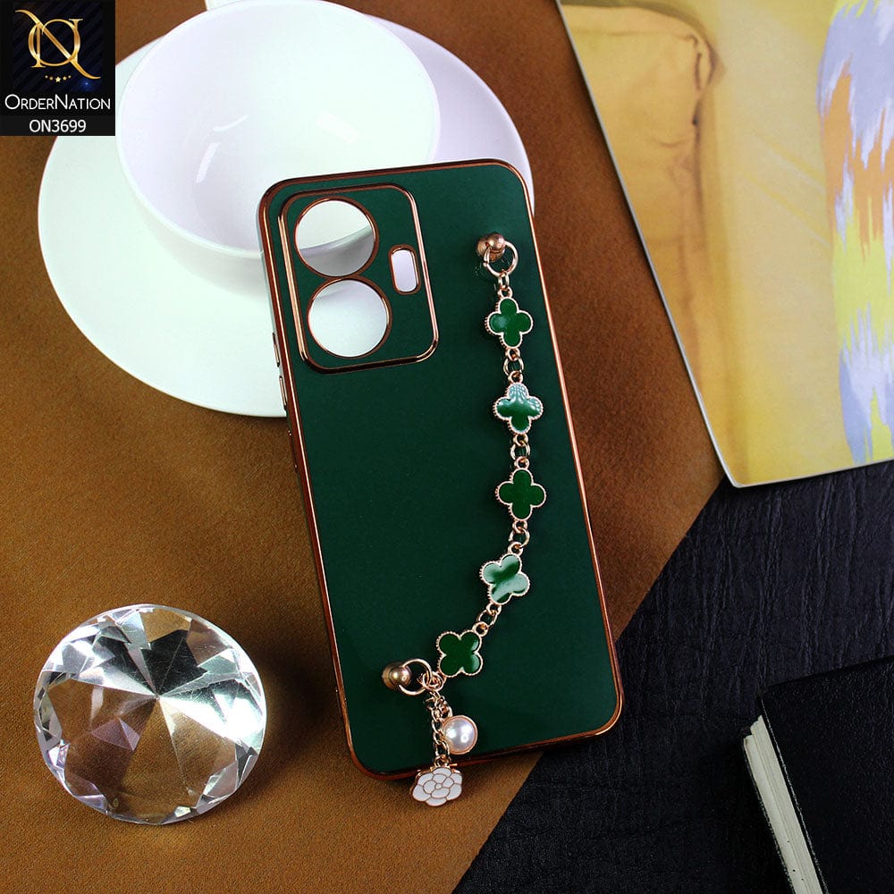 Vivo Y55 4G Cover - Green -  Electroplated Edges Soft Silicone Flower Chain Finger Holder Case