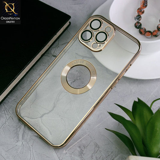 iPhone 13 Pro Max Cover - Golden - Soft Color Borders Logo Hole With Camera Protection Clear Back Case
