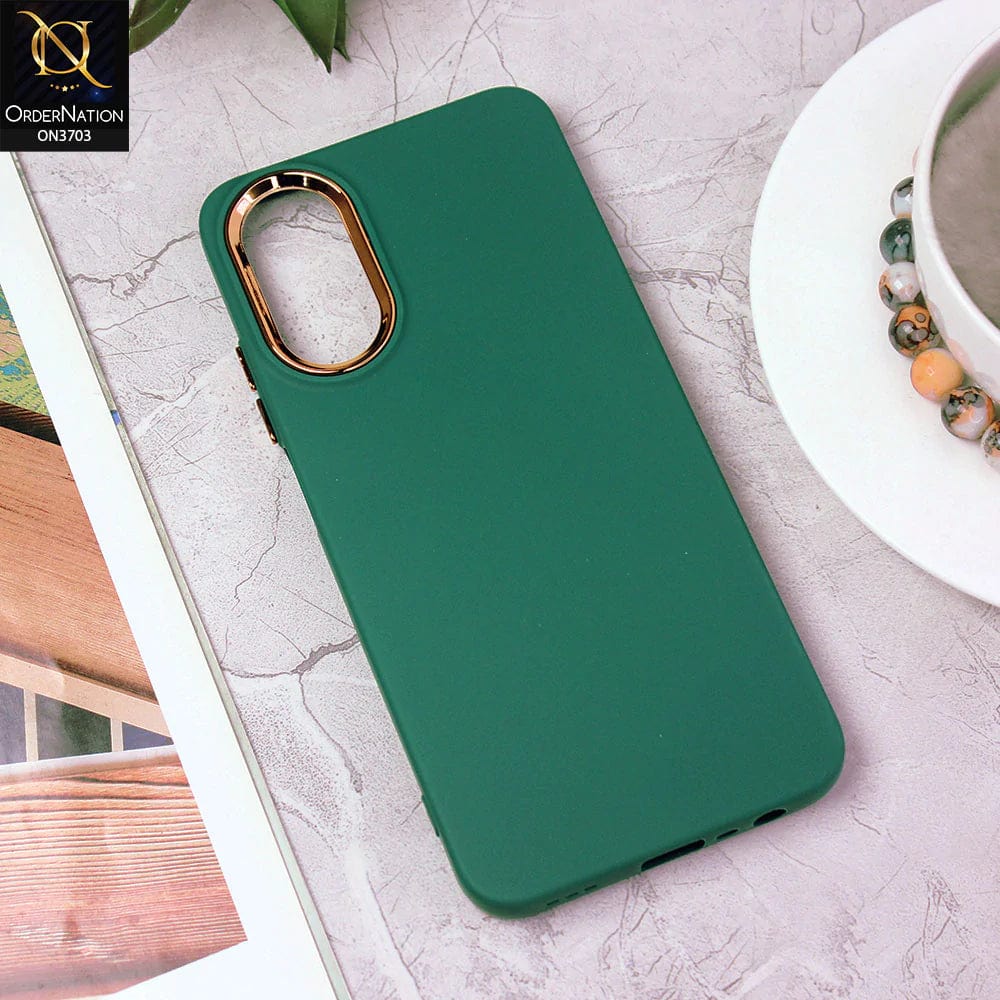 Oppo A17 Cover - Dark Green - Electroplated Camera Border Soft Silicon Case