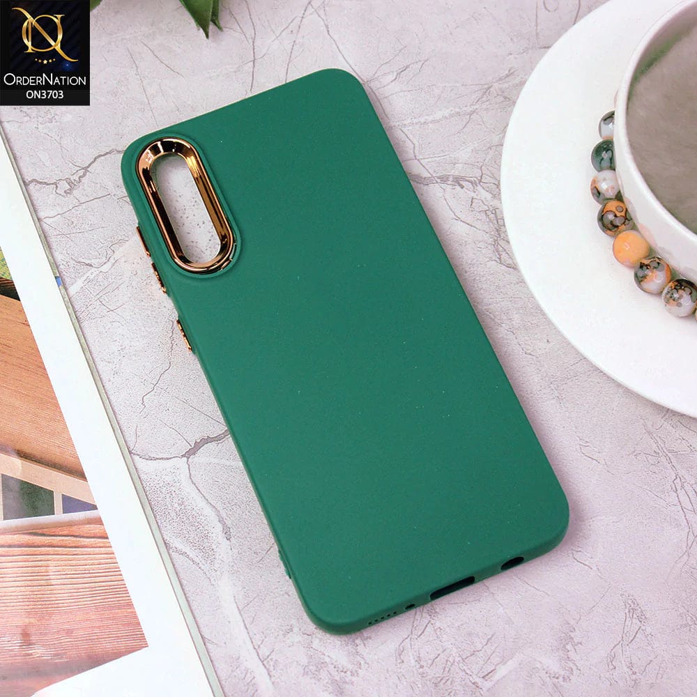 Samsung Galaxy A50 Cover - Dark Green - Electroplated Camera Border Soft Silicon Case
