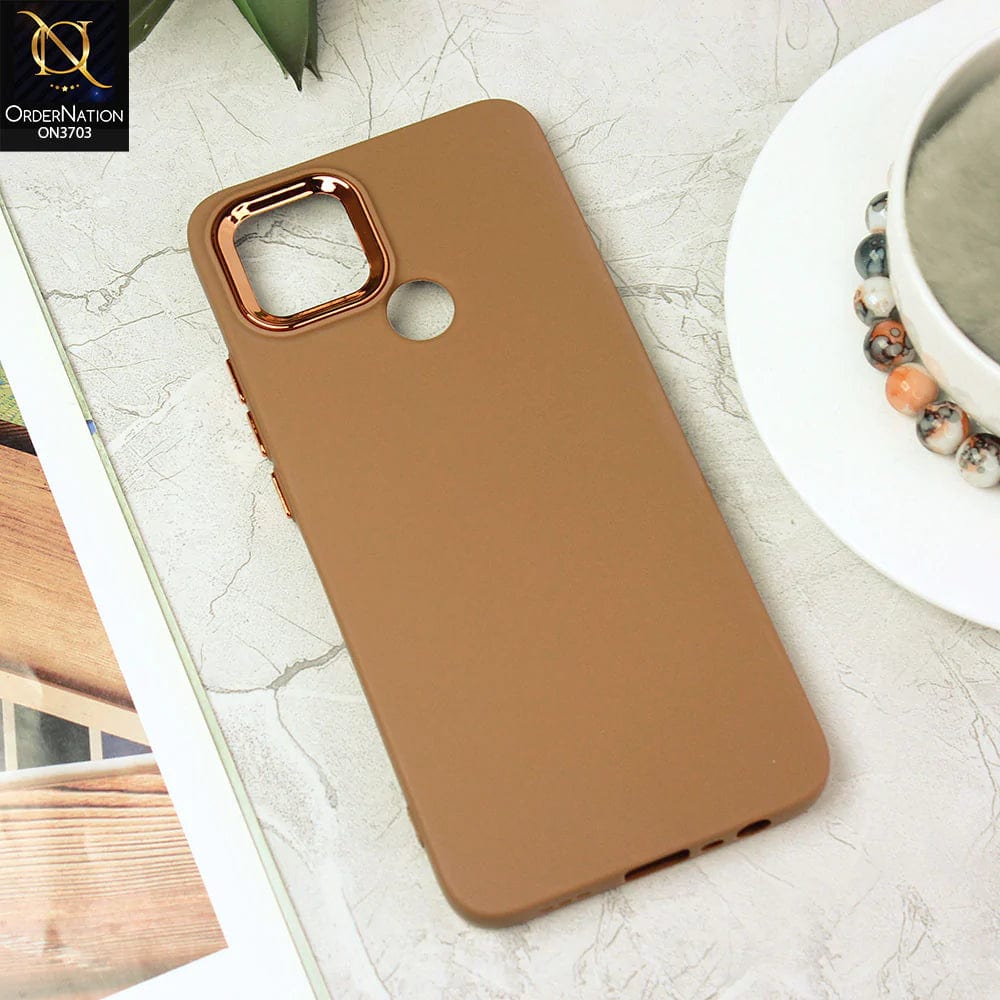 Oppo A15 Cover - Dark Brown - Electroplated Camera Border Soft Silicon Case