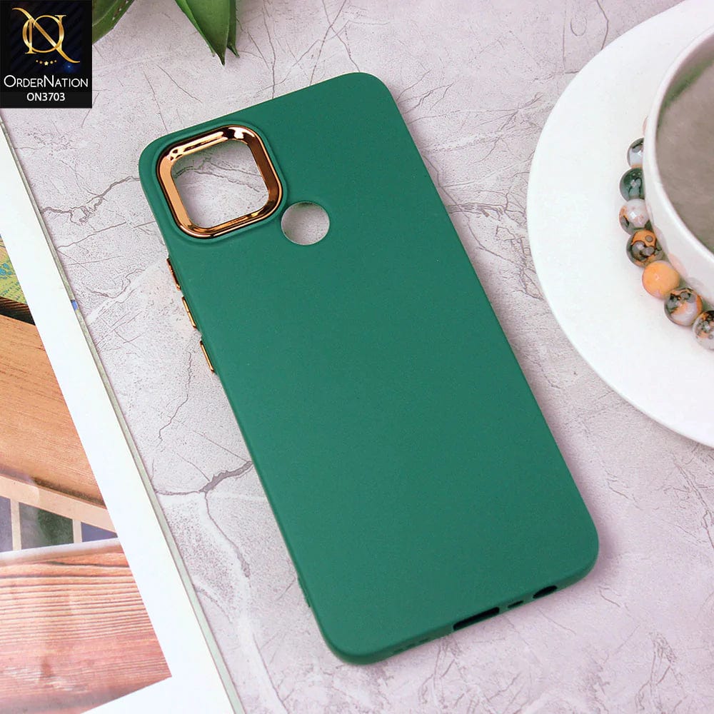 Oppo A15 Cover - Dark Green - Electroplated Camera Border Soft Silicon Case