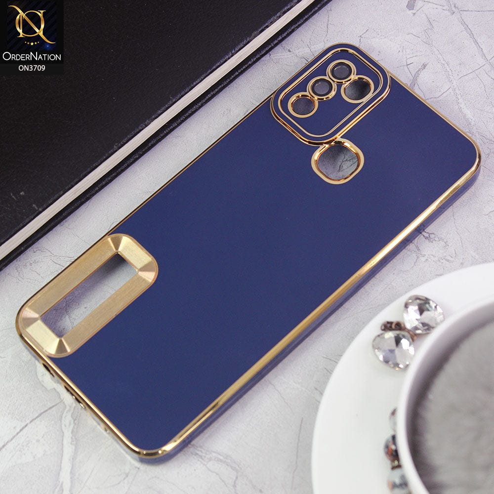 Infinix Hot 10 Play Cover -Blue - All New Electroplating Borders With Logo Hole Camera Protection Soft Silicon Case