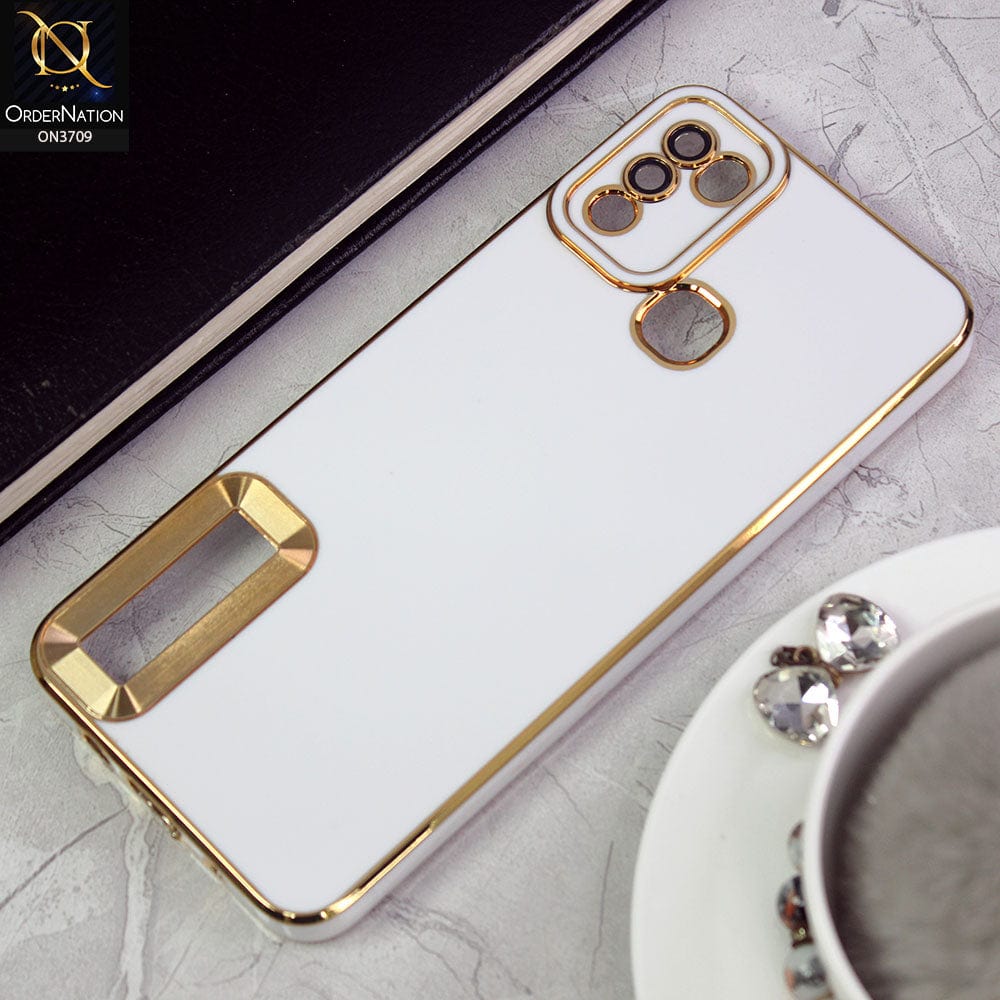 Infinix Hot 10 Play Cover -White - All New Electroplating Borders With Logo Hole Camera Protection Soft Silicon Case