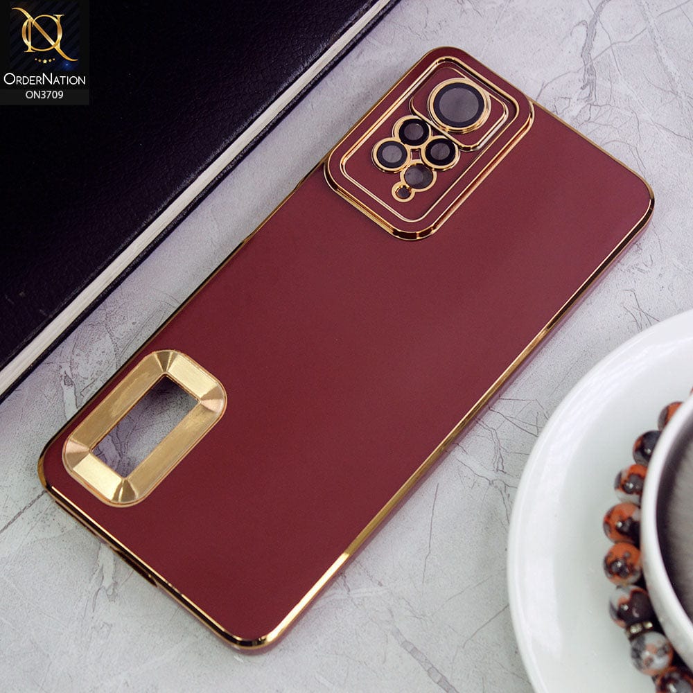 Xiaomi Redmi Note 11E Pro Cover -Maroon - All New Electroplating Borders With Logo Hole Camera Protection Soft Silicon Case