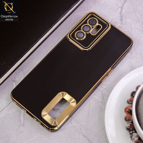 Oppo Reno 6 Cover - Black - All New Electroplating Borders With Logo Hole Camera Protection Soft Silicon Case