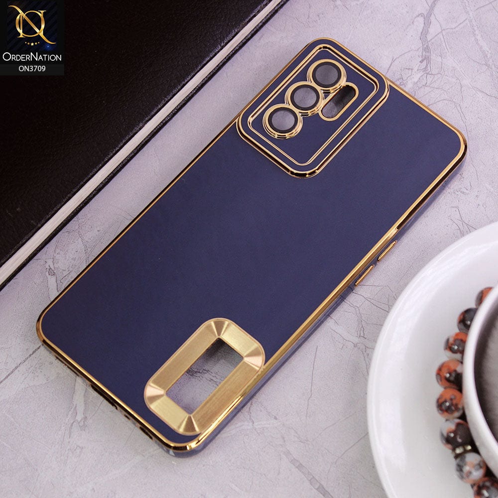 Oppo Reno 6 Cover -Blue - All New Electroplating Borders With Logo Hole Camera Protection Soft Silicon Case