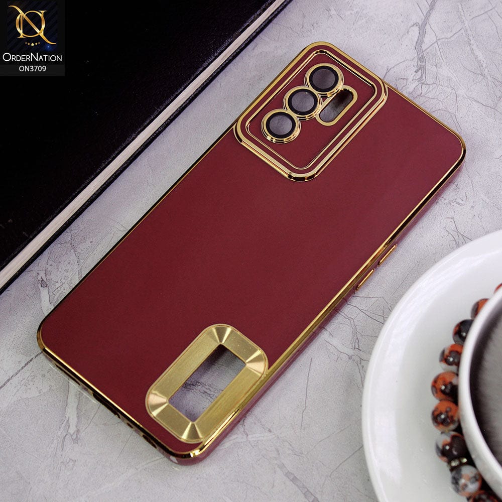 Oppo Reno 6 Cover -Maroon - All New Electroplating Borders With Logo Hole Camera Protection Soft Silicon Case