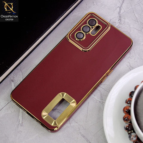 Oppo Reno 6 Cover -Maroon - All New Electroplating Borders With Logo Hole Camera Protection Soft Silicon Case
