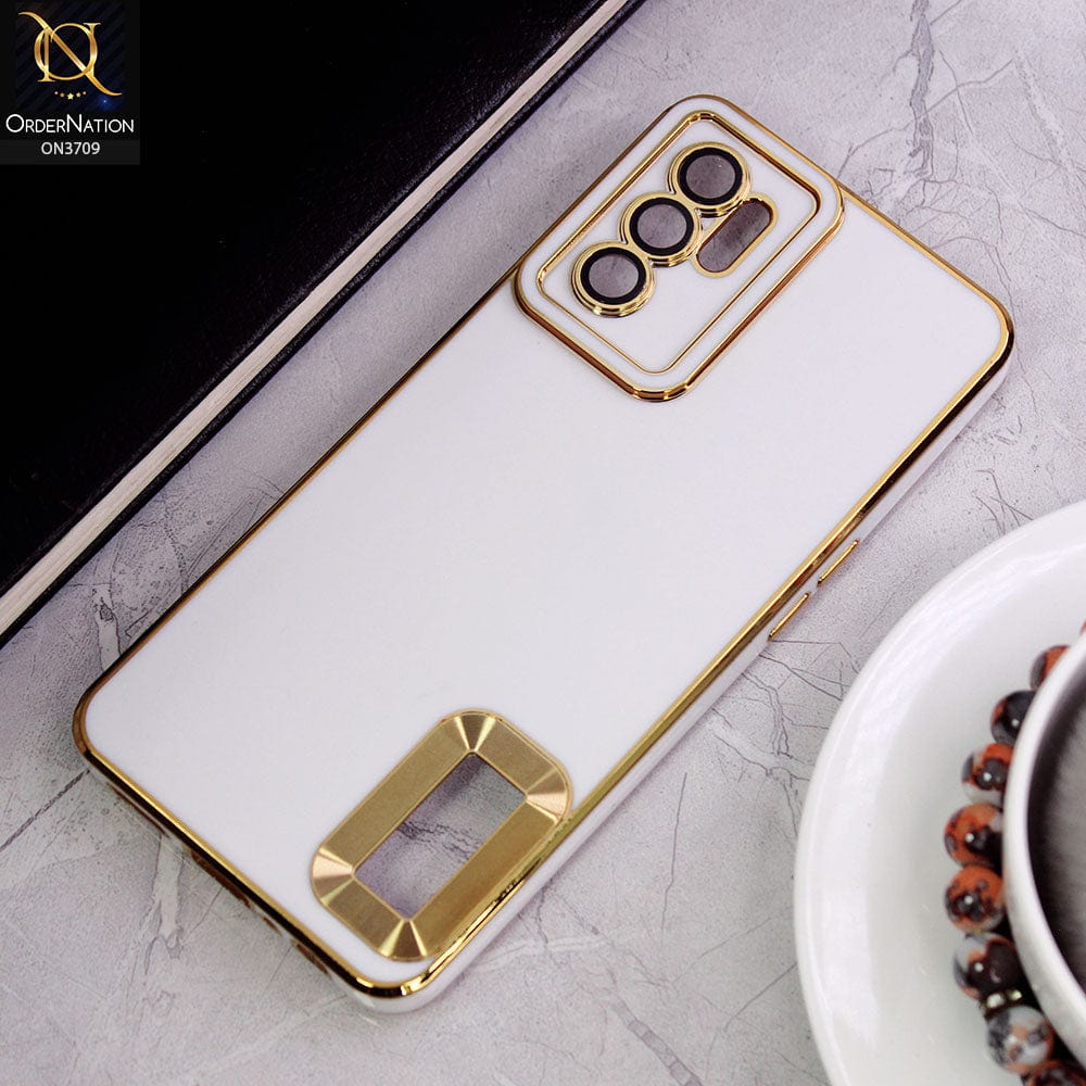 Oppo Reno 6 Cover -White - All New Electroplating Borders With Logo Hole Camera Protection Soft Silicon Case