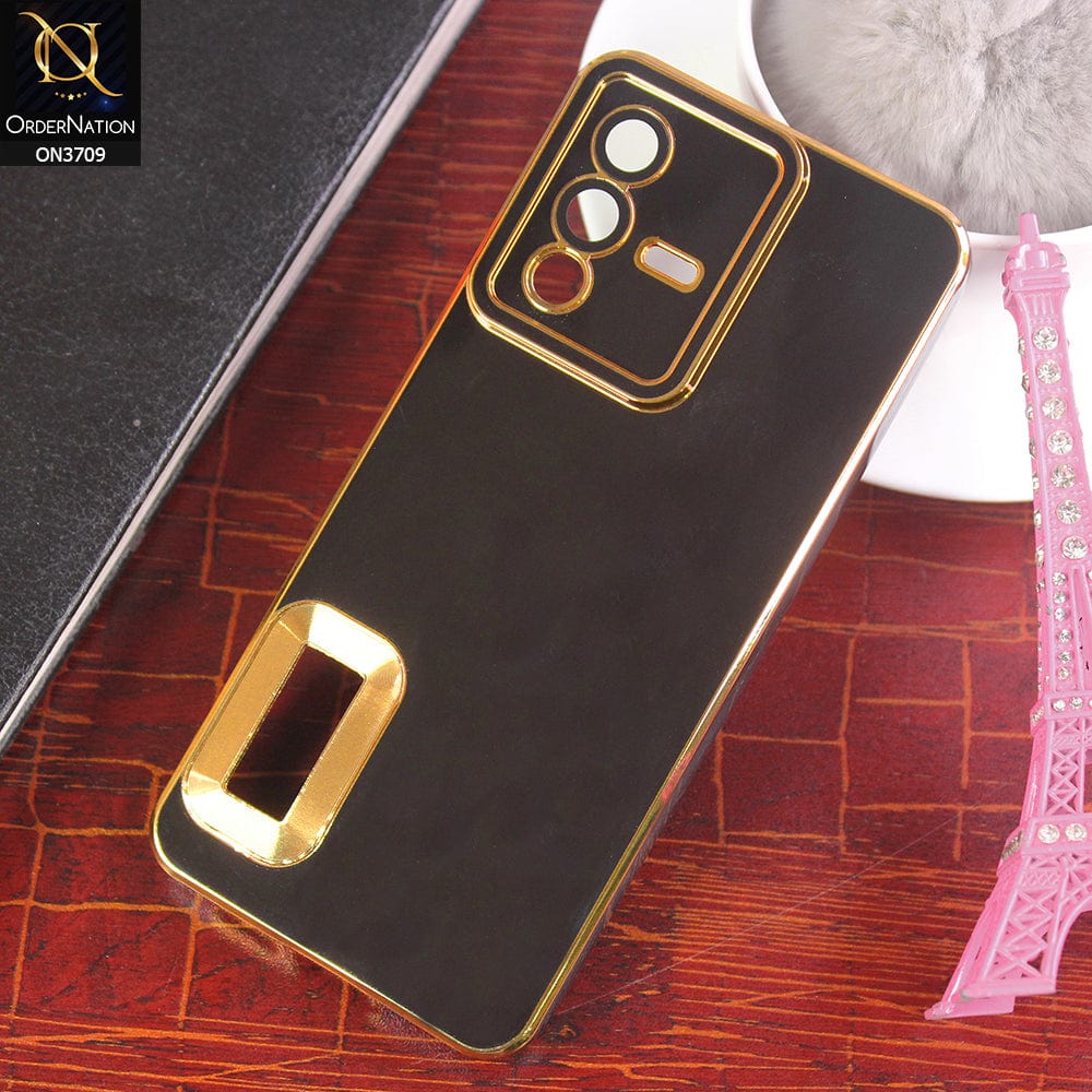 Vivo S12 Cover - Black - All New Electroplating Borders With Logo Hole Camera Protection Soft Silicon Case
