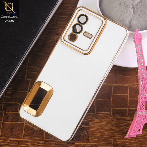 Vivo S12 Cover - White - All New Electroplating Borders With Logo Hole Camera Protection Soft Silicon Case